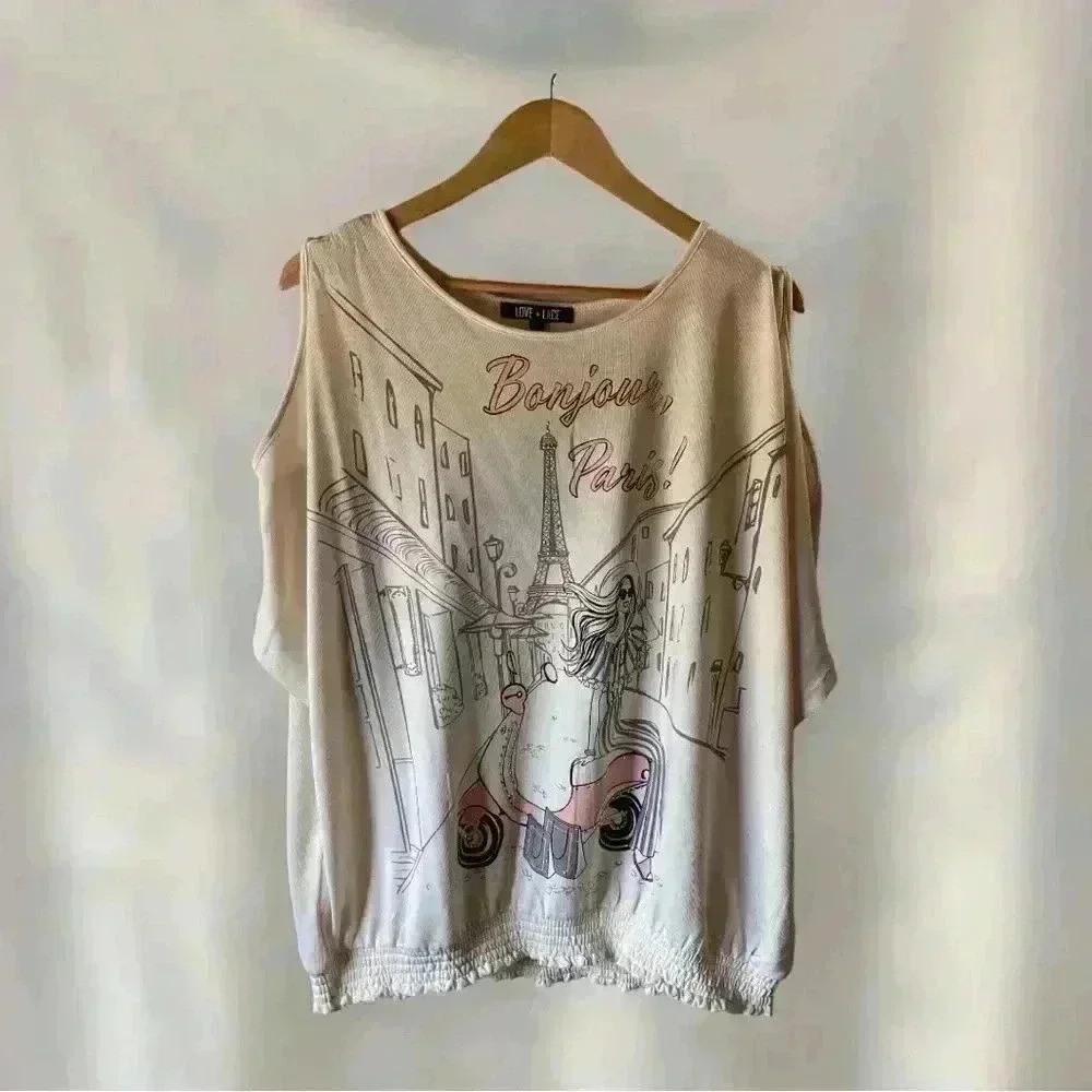 NWT Love+Lace Women’s Crew-neck Pullover Cold-shoulder Top White Color Size 3X